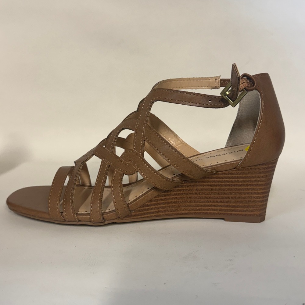 Adrienne Vittadini Abelina Womens Cognac Brown Strappy Wedge Sandals  9M